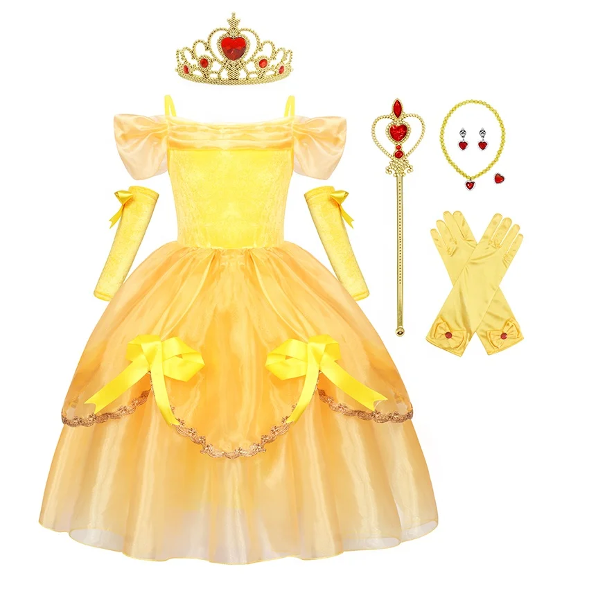 

New Girls Cosplay Costume Princess Belle Children Dress Carnival Halloween Birthday Party Dress for children