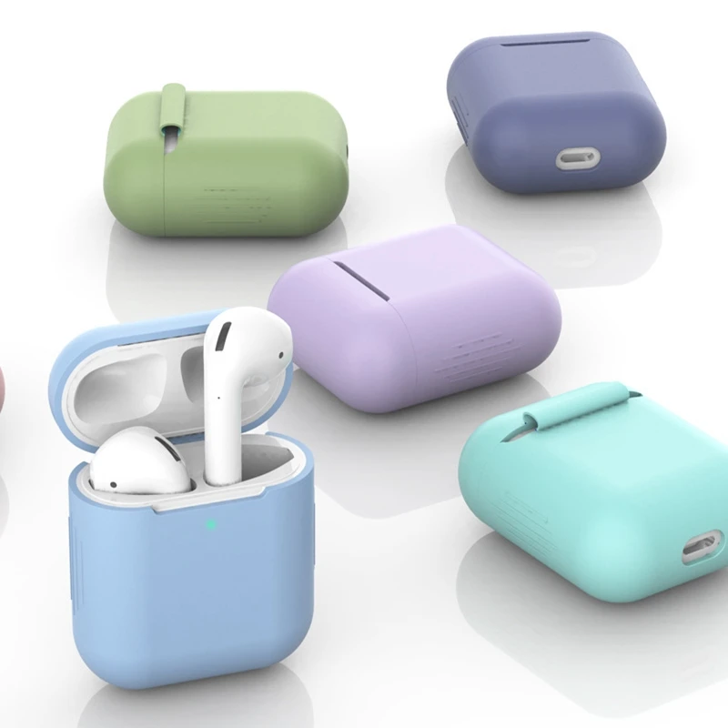 

Buy 5 get 1 Solid Color Skin For AirPods 1 2, Factory Silicone Shockproof Protective Case Cover For Air Pod Shell, Apple AirPods, Multicolor