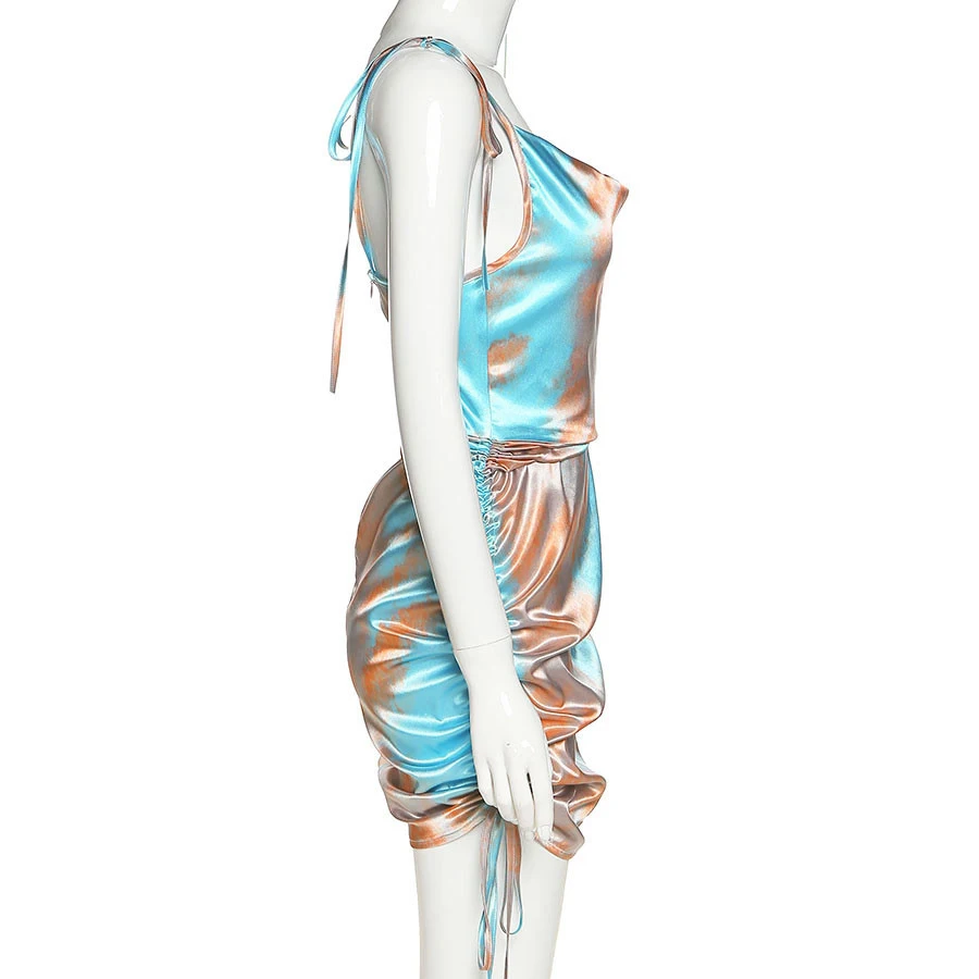 
boho Retro Colorful print high quality Silk dress women Elegant casual streetwear summer ladies tassel bodycon mini dress 