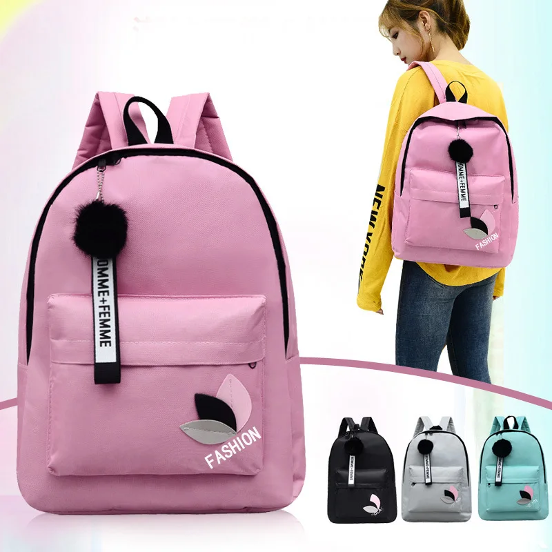 

2019 Korea Canvas School Bag printed leaf backpack for students Shoulder Leisure Pack Bag for school, Customized color