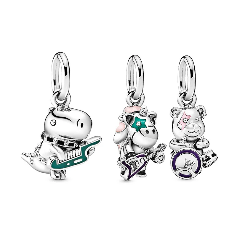 

2021 Punk Brothers Unicorn Pendant 925 Sterling Silver Charm For Pandora Pendant Necklace Bracelet Accessories Hip Hop Pendants