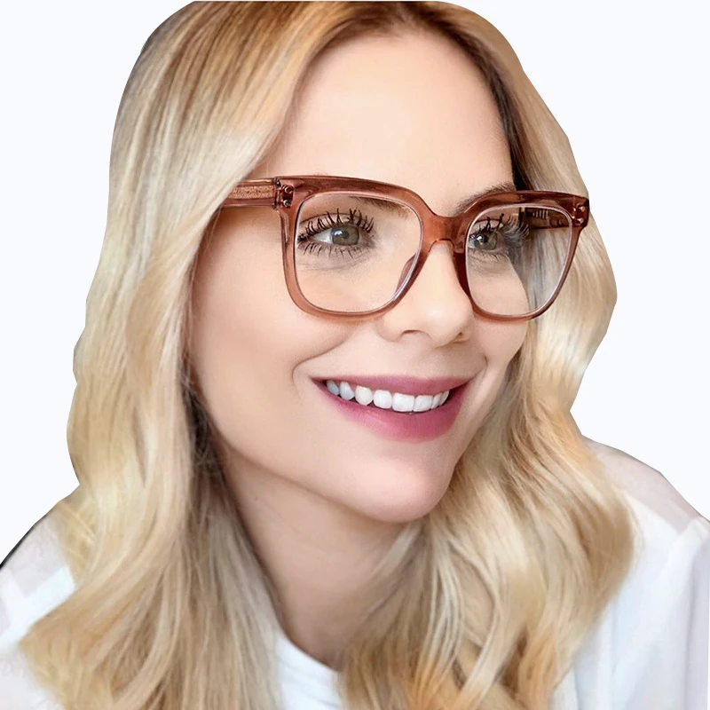 

Adult Blue Light Blocking Thick Glasses Transparent TR90 Square Women Trendy CP Temple Computer Protection Glasses