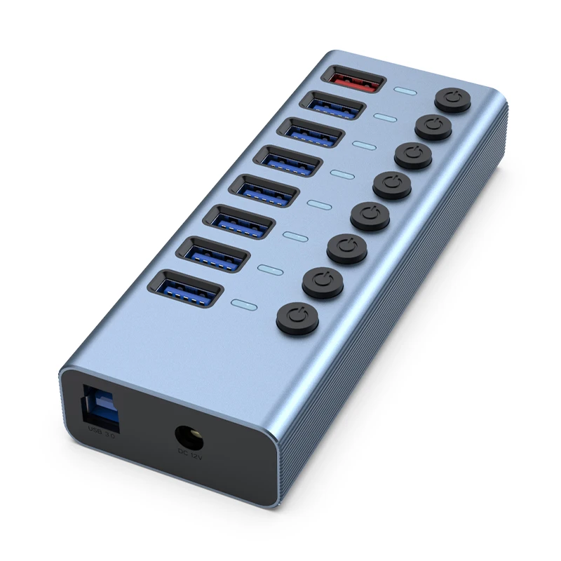 

Pogo high quality 8 in 1 independent switch 7 ports multiport 1 port Usb HUB, Light blue
