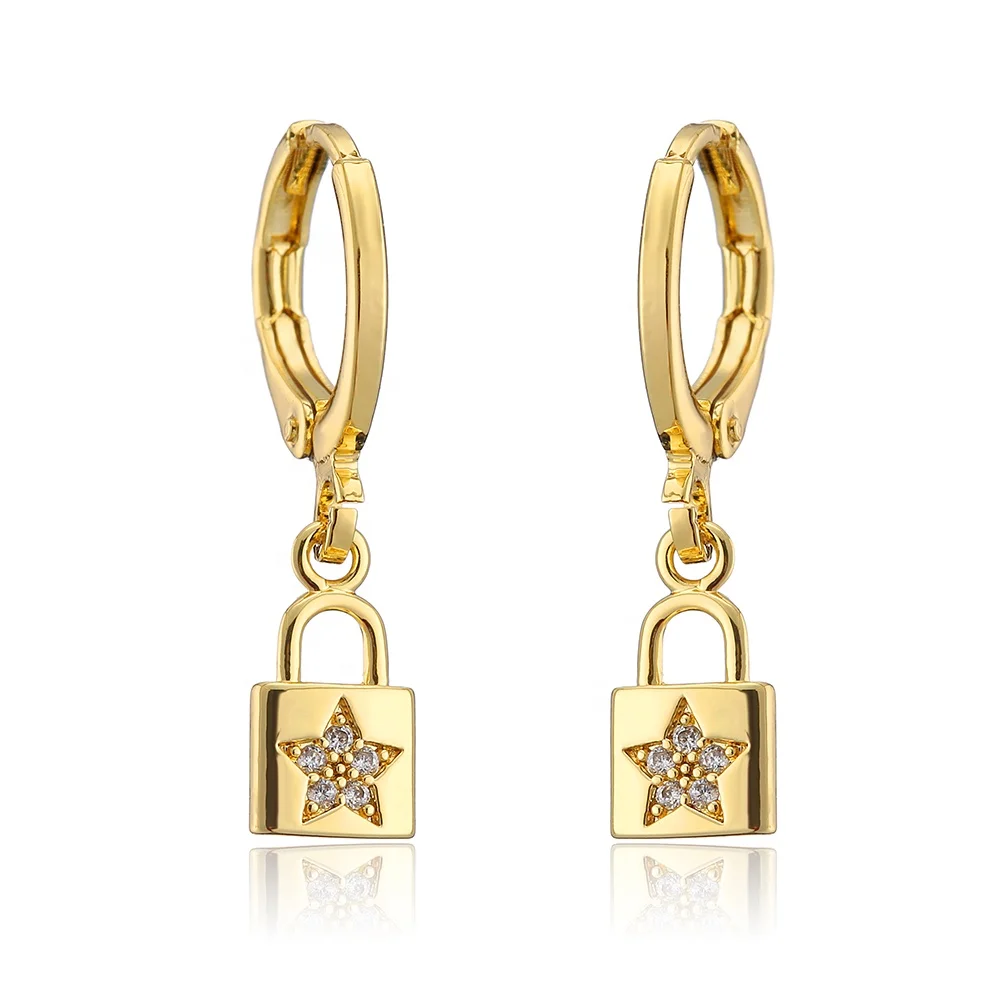 

RAKOL EP5197 wholesale fine design gold hoop huggie earrings lock shape women's earrings