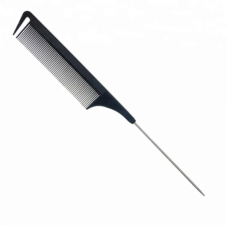 
Private Label Professional Salon Dressing Tool Custom Black Heat Resistant Teasing Comb Pin Tail Stainless Steel Carbon Comb 