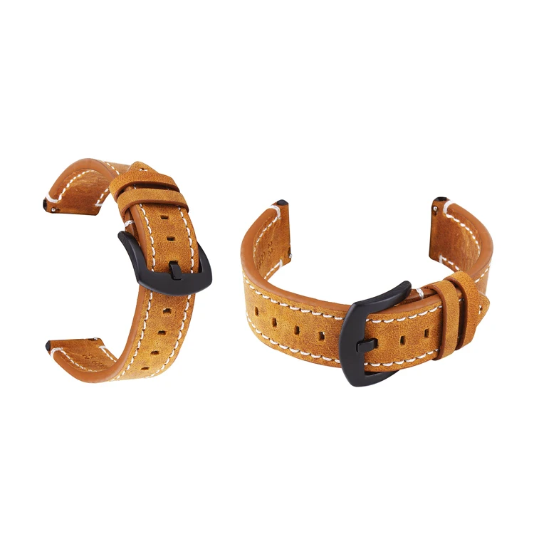 

handmade18mm 19mm 20mm 21mm 22mm 24mm watch band top grain leather watch strap for sale, Black, yellow brown, dark brown