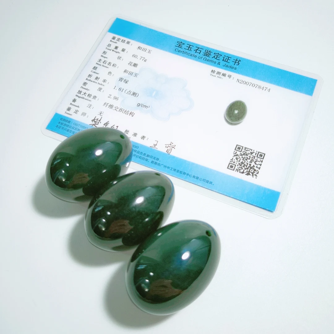 

3-pcs set jade yoni eggs with instructions natural jade egg drilled