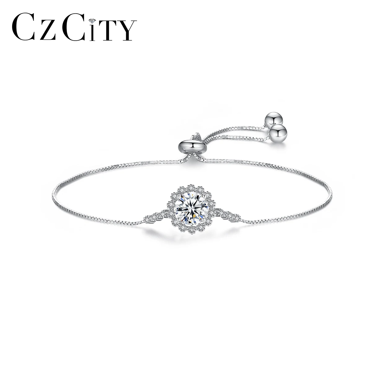 

CZCITY Topaz One Carat Moissanite Bracelet 925 Sterling Silver Moissanite Round  Charm Bracelet