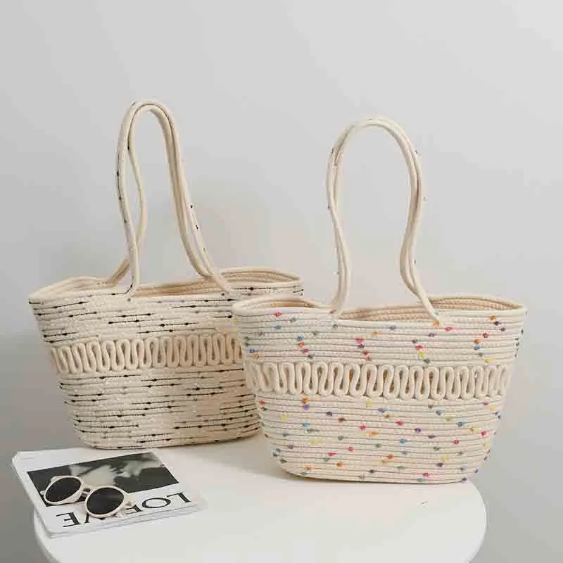 

2021 Fashion Summer Tote Handbag Bohemian Handmade Bali Bags Woven Straw Beach Bag, Beige