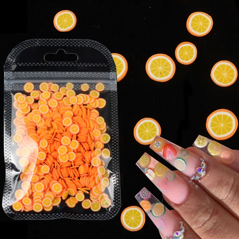 

Summer 3D Strawberry Orange Nail Fruit Slices Sticker Polymer Charms For Nails Art, As picture