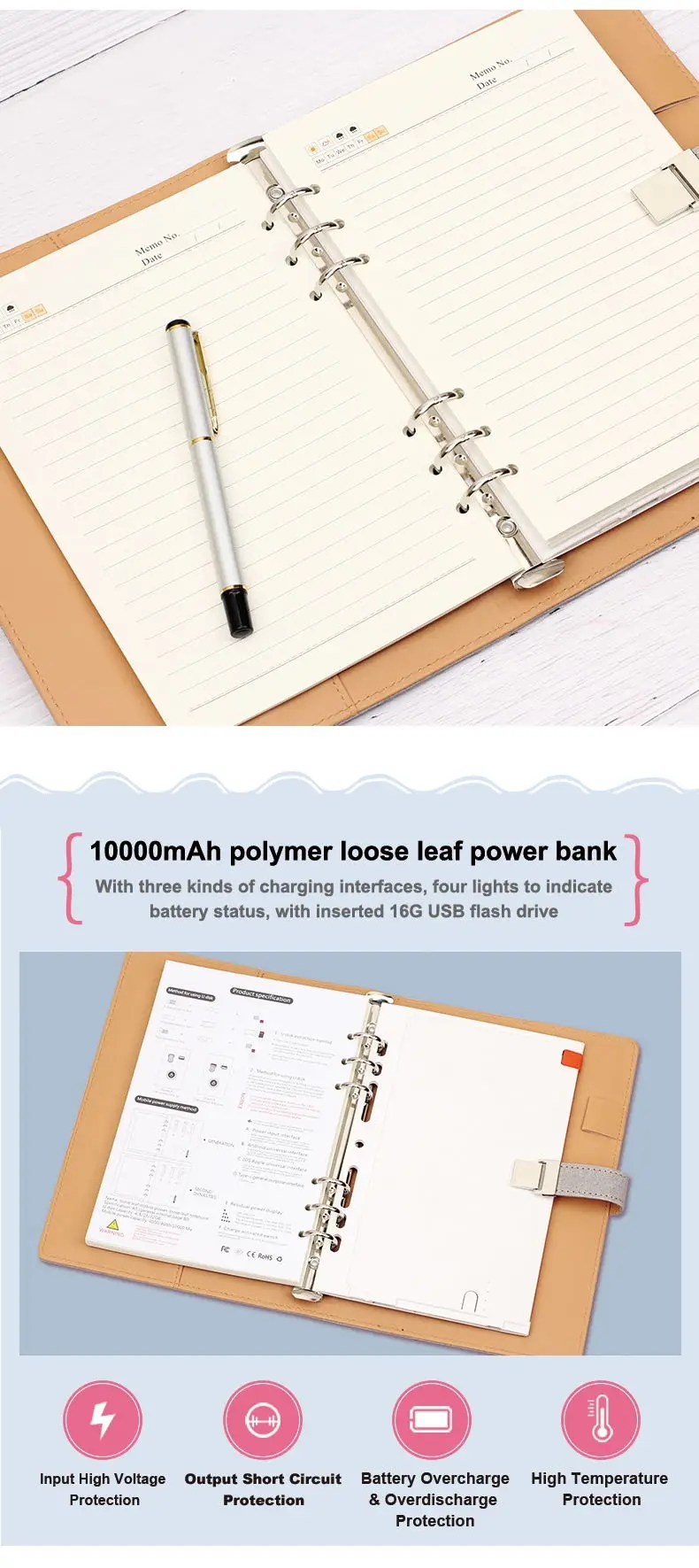 Beautiful Power Bank Organizer Diary Notebook With Charging Function