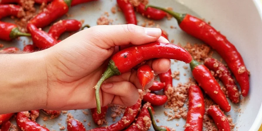 Preparing fresh chilies for drying