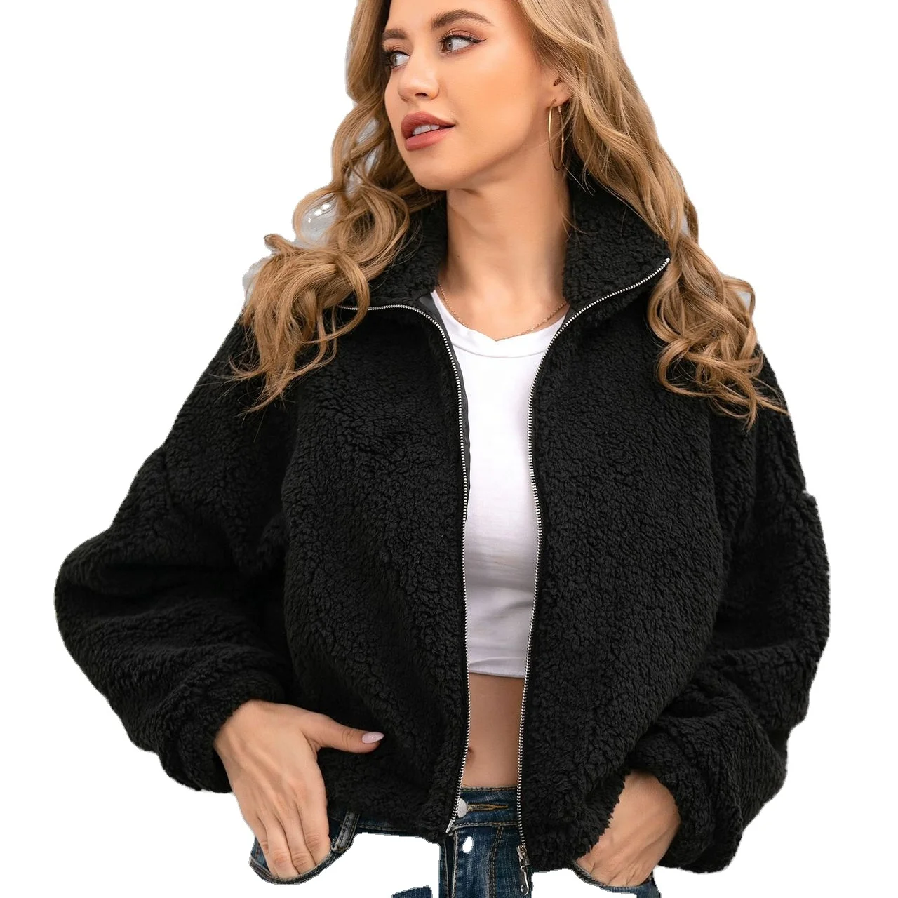 

Women's Plus Sizes Front Zip Casual Style Winter Autumn Jacket Custom High Quality Sports Clothes Fur Jackets For Ladies2021