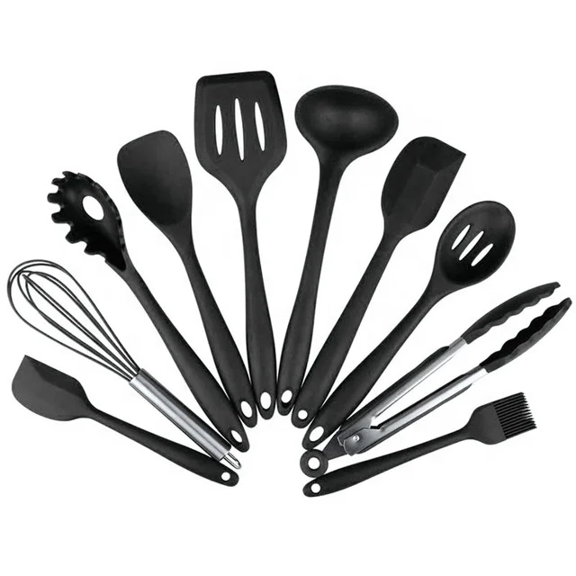 

10 Pieces No stick Cooking Silicone Utensils Set Kitchen Cookware Tools Cook Gadget, Red+black