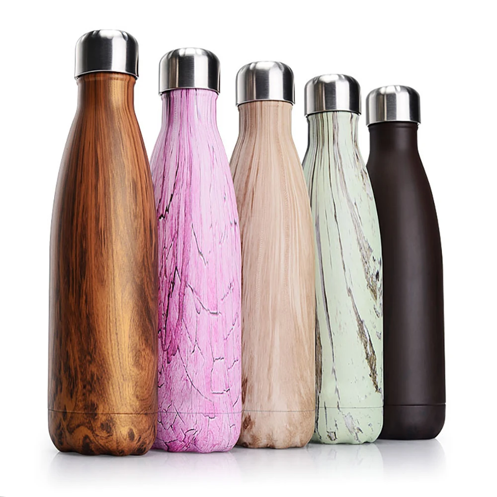 

Wholesale Outdoor Travel Mugs Insulation Double Wall Vacuum Flask Gift Cup Stainless Steel Wood Grain Bowling Sports Bottle, Color