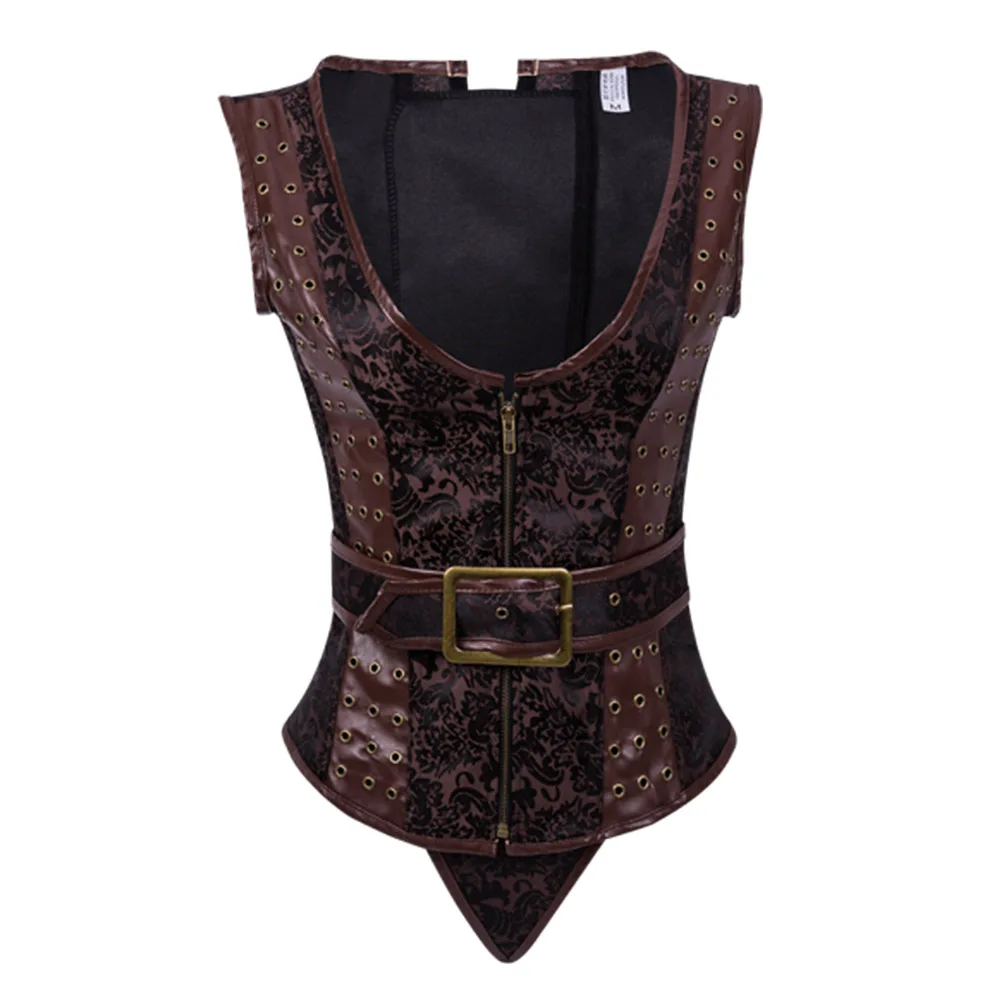 

12pcs steel bones Brown shoulder straps Punk cultivate one's morality bow Lace up Bustier Top with T-String