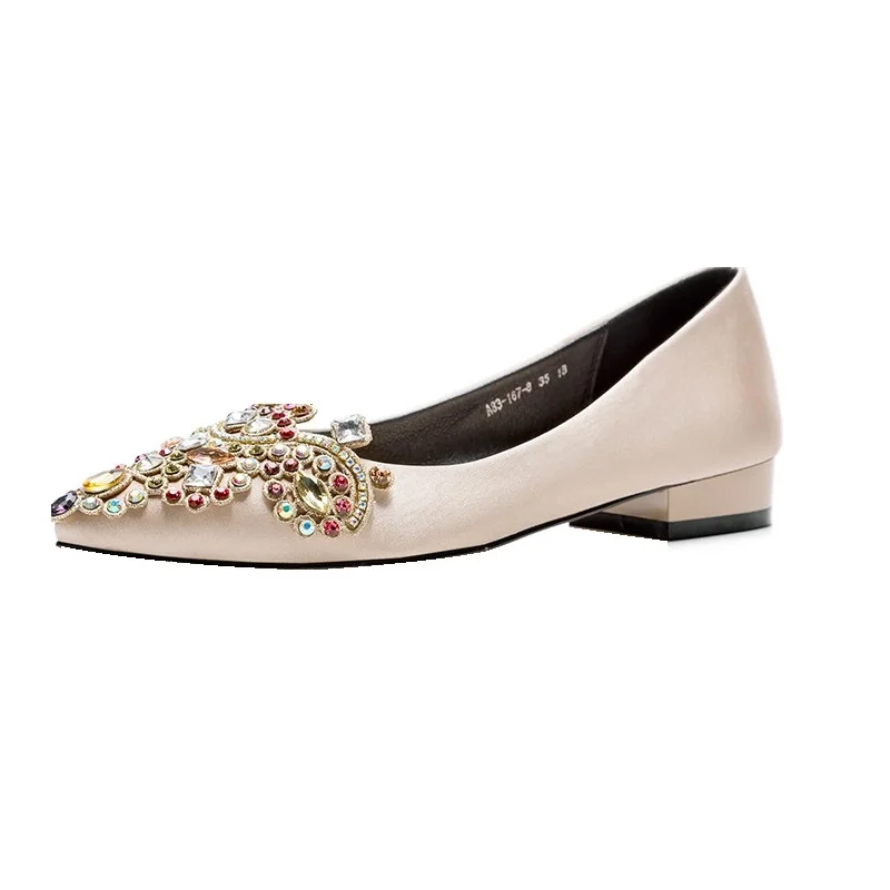 

2021 new female champagne wedding shoes bridesmaid flat shoes bridal stiletto girl single shoes, Picture
