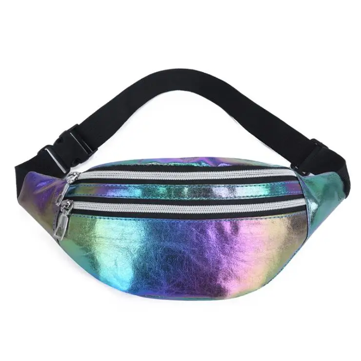 

Wholesale Custom Logo Amazon Shinny Holographic Laser Waterproof Belt Bag Fanny Pack Waist Bag for Women, 5 color