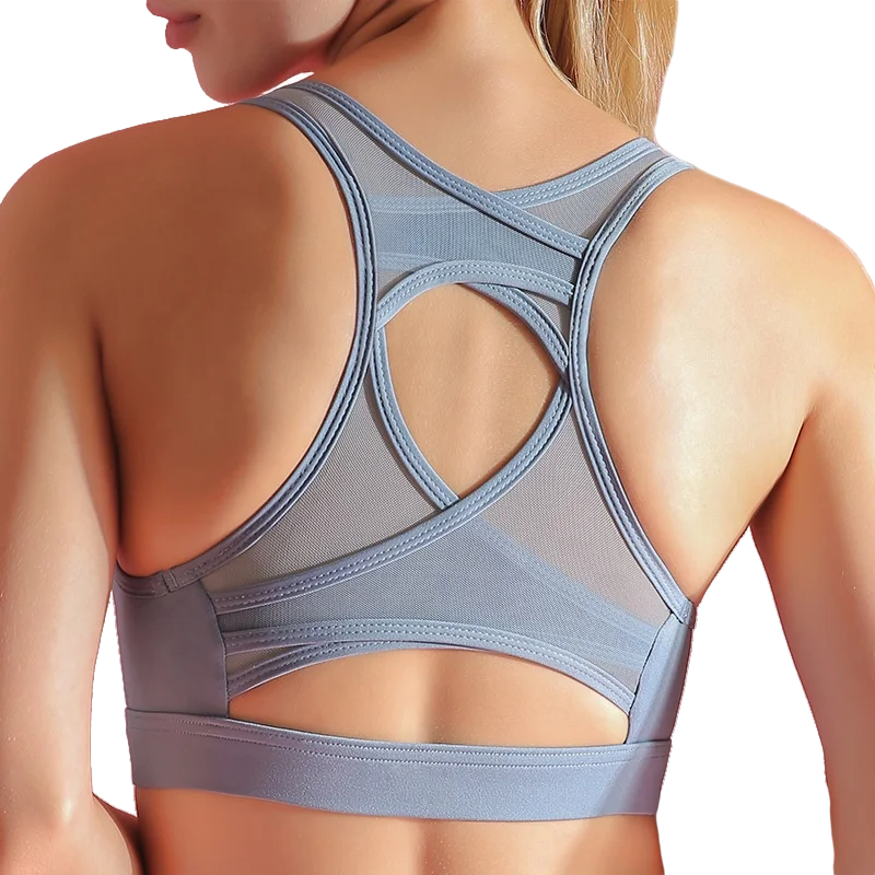 

Topshow Yoshow High Quality Yoga Bra Top Fitness Fitness High Impact Support Stock Mesh Cross Back Custom Sports Bra, Customized colors