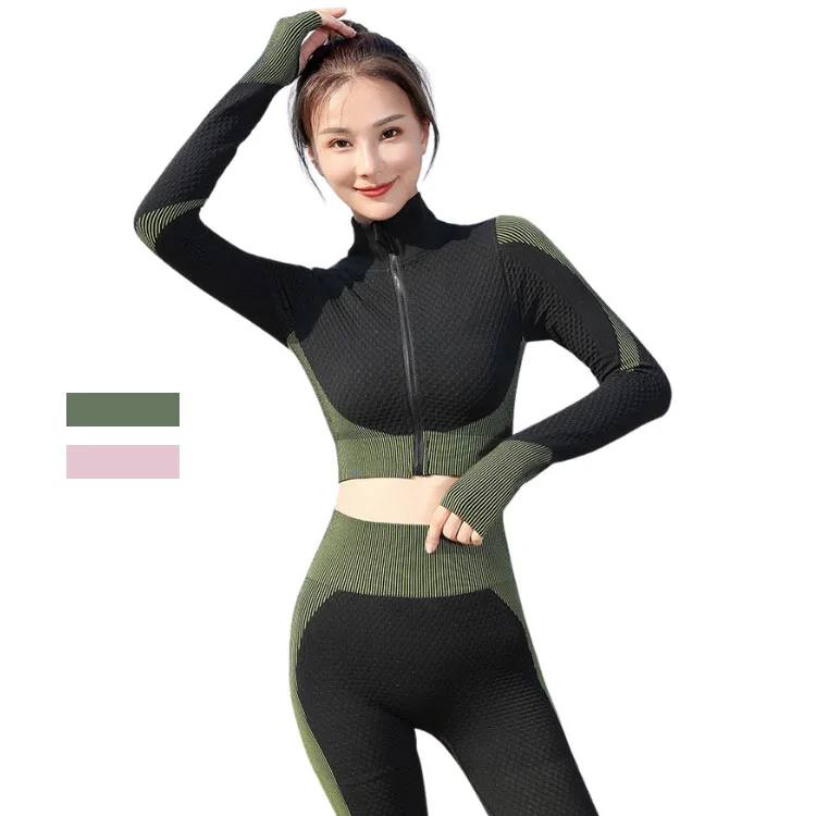 

Tight Long-sleeved Fitness Clothes Hanging Dyed Quick-drying Sports Manufacturer Yoga Suit Set Eco Yoga Clothes, Picture shows