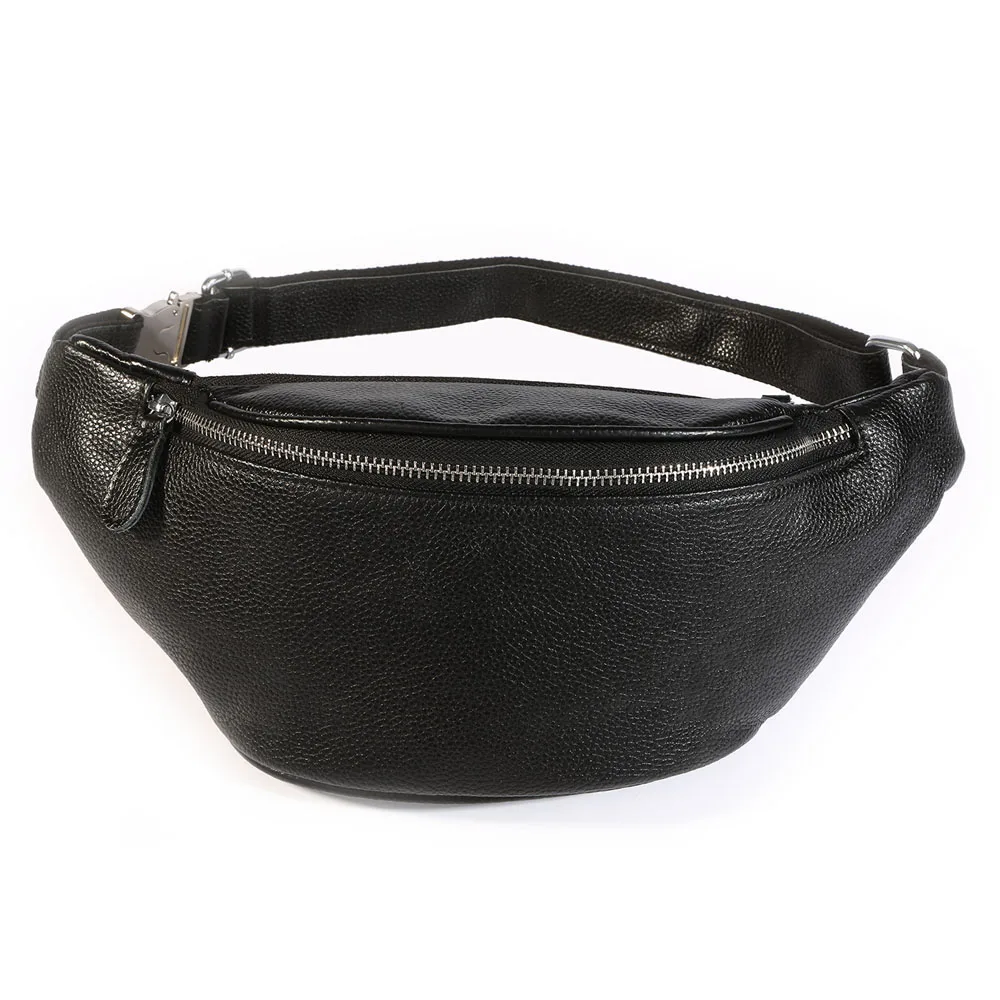 

Custom Logo New Fashion Real Leather Black Fanny Pack Waist Pouch Bag Leather waist bag for men, Black/coffee