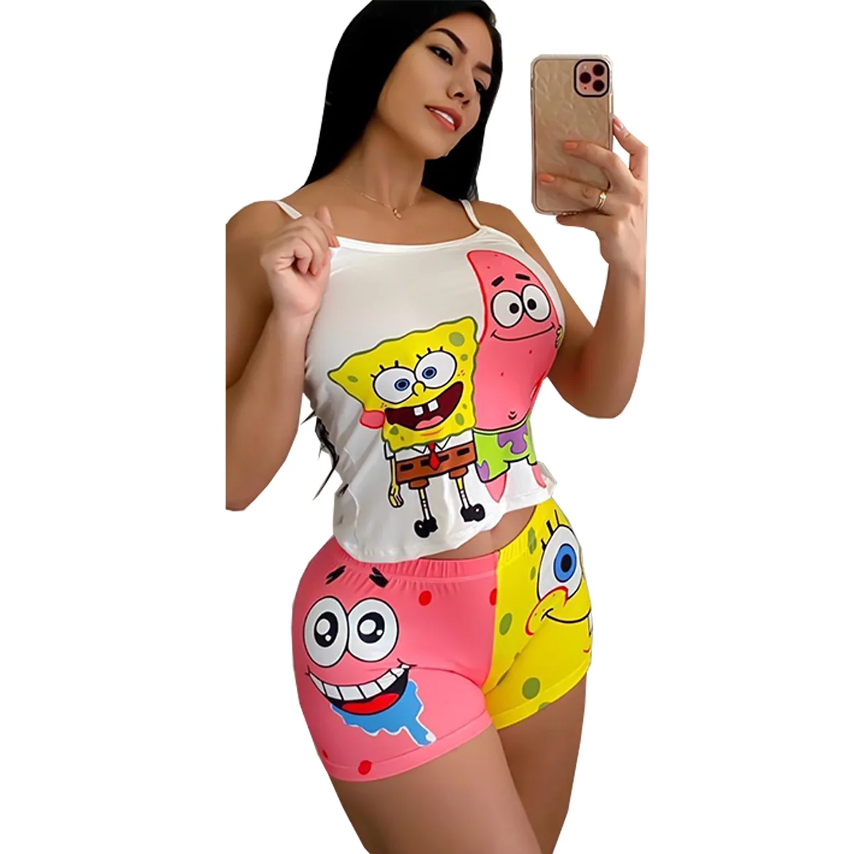 

2021 Women night gown 2 piece cartoon character pajamas set Cartoon sleepwear girls summer designer pajamas, Picture shows