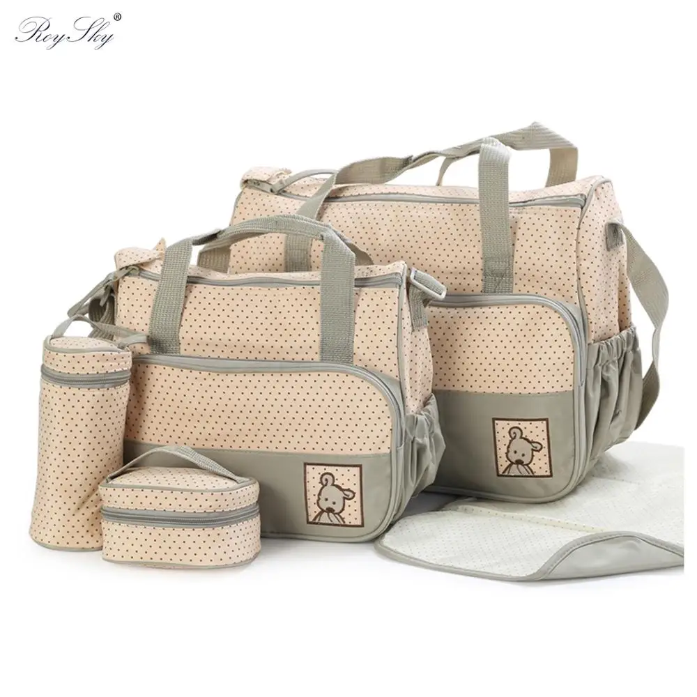 

New Arrivals 5 in 1 Multifunctional Diaper bag for Mom/Mummy and Baby Nappy Change mat bag canvas Backpack Style Tote Travel, Customized colors