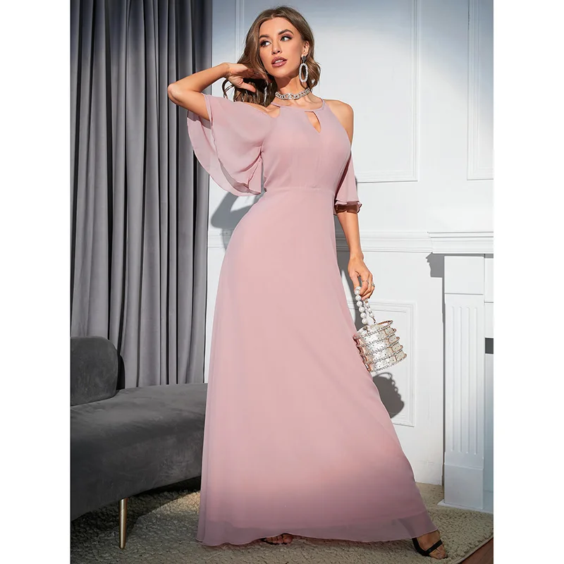 

Ropa Moda Trendy Pink Sexy Hollow Out Off The Shoulder Long Maxi Summer Women Elegant Dresses, Customized color