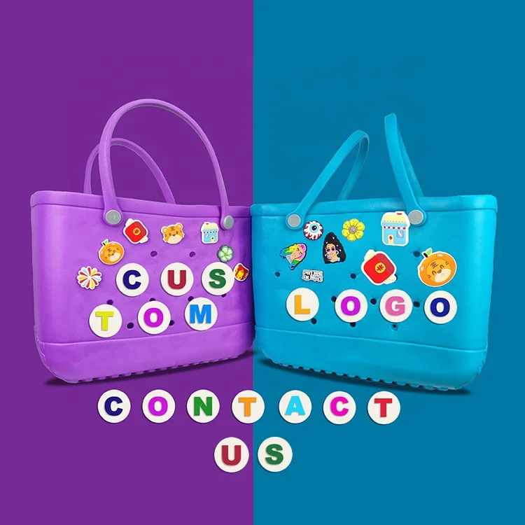 

Custom Logo Wholesale New Design Blank Croc Makeup Handbag Tote Silicone Beach Insert Bogg Bag Bit Charms Accessories Available, Pantone color is available