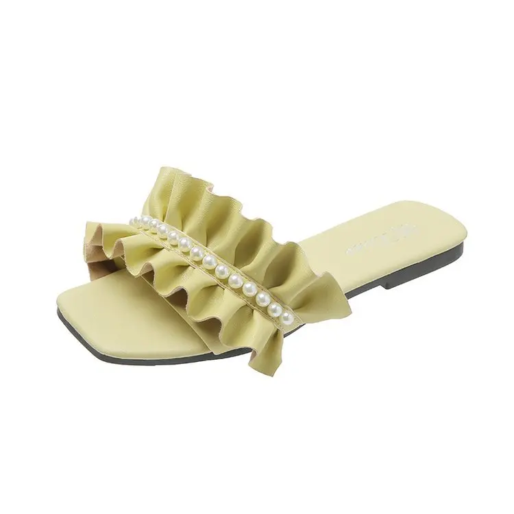 

SP278 roman style ladies lace pearl luxury slippers square toe anti slip slippers, Picture shows