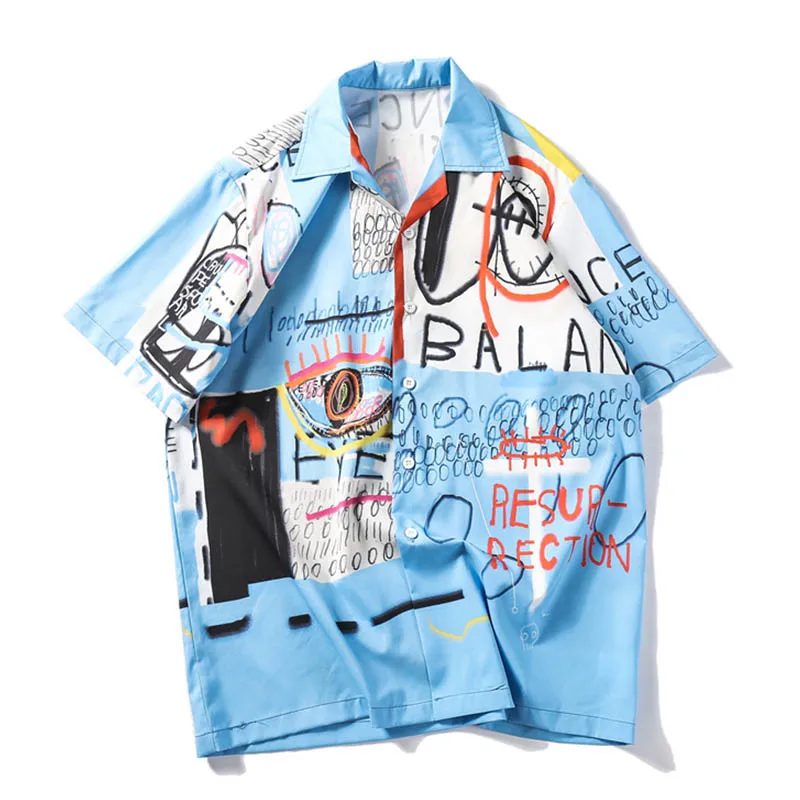 

Graffiti Shirts Men Summer Beach Men's Shirts Short Sleeve 2021 New Retro Shirts Man Streetwear Clothes, Custom color
