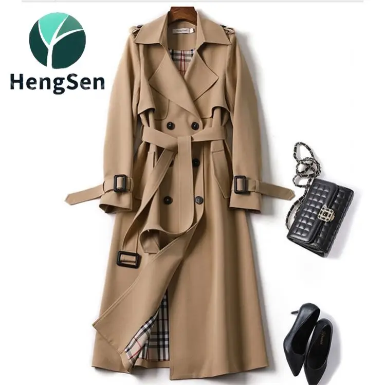 

2021 popular British over-the-knee overcoat for spring autumn new Korean mid-length trench coat for women, Picture color