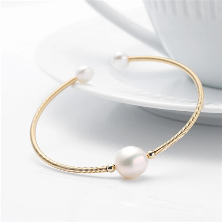 

Simple natural freshwater pearl 14K gold bracelet female jewelry wholesale