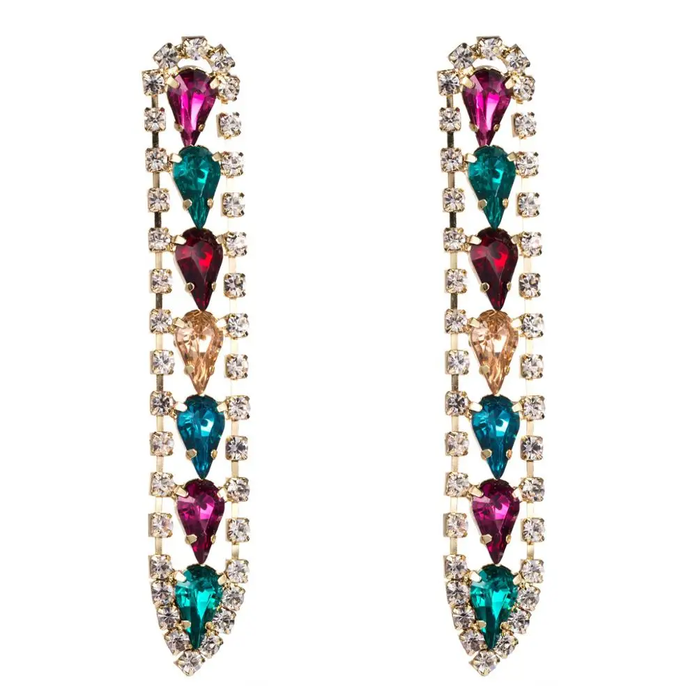

C&J 2020 New Design 3 Colors Waterdrop Crystal Rhinestone Tassel Earrings