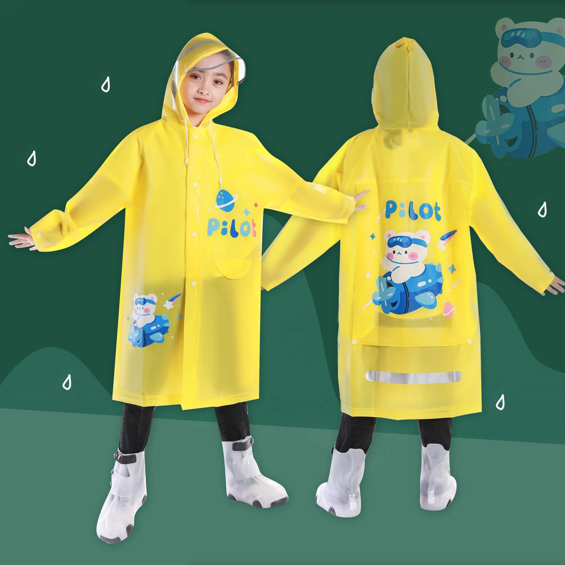 

Custom 100 Waterproof Cartoon Kids Rainwear EVA Reusable Cute Stylish Children Plastic Raincoat For Wholesale, Pink,yellow,blue,green