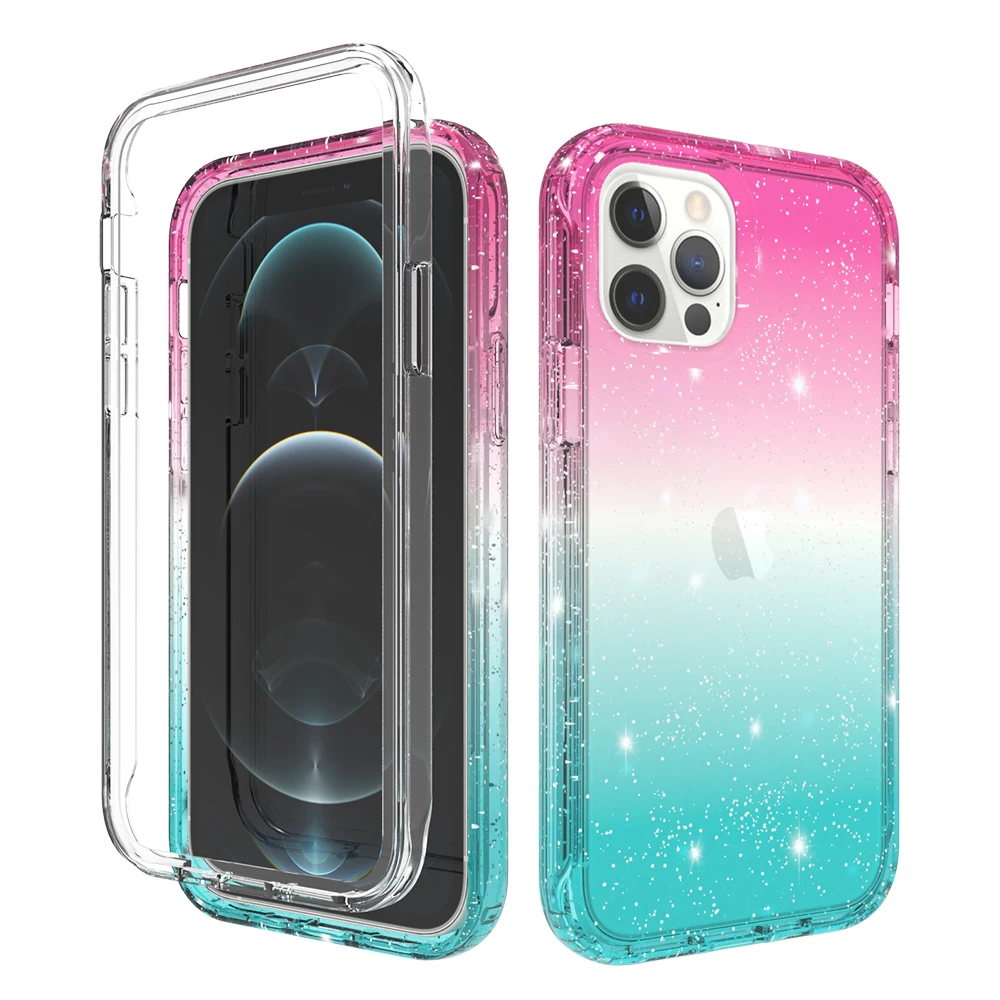 

Clear PC TPU Mobile Case For iPhone 12 Pro Glitter Gradient Hybrid Cell Phone Case For Apple iPhone 12 Pro Series