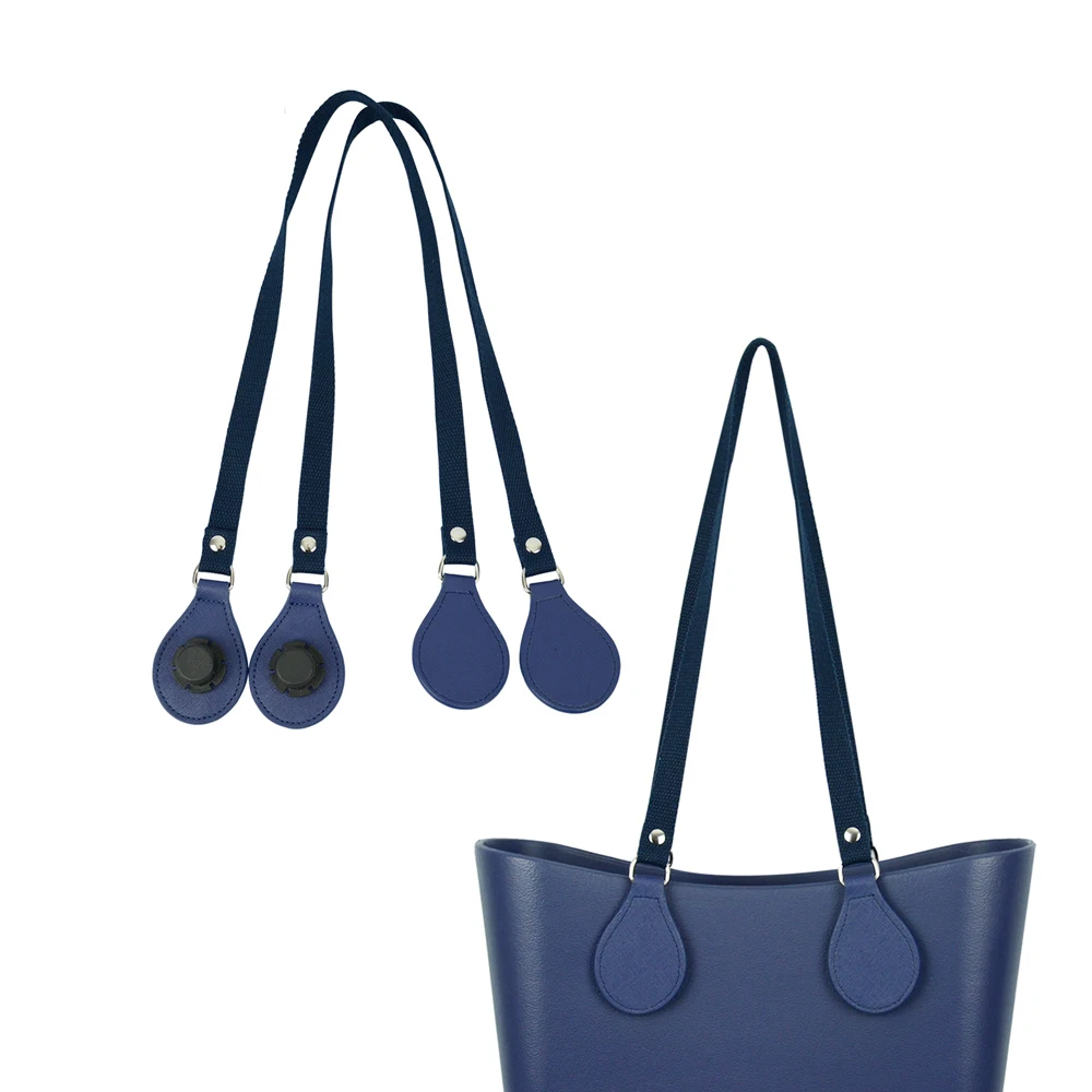 

Factory direct sale Long Thicken Polyester Cotton Flat Handles With Faux Leather PU Drop End with Silver Rivet for OBag