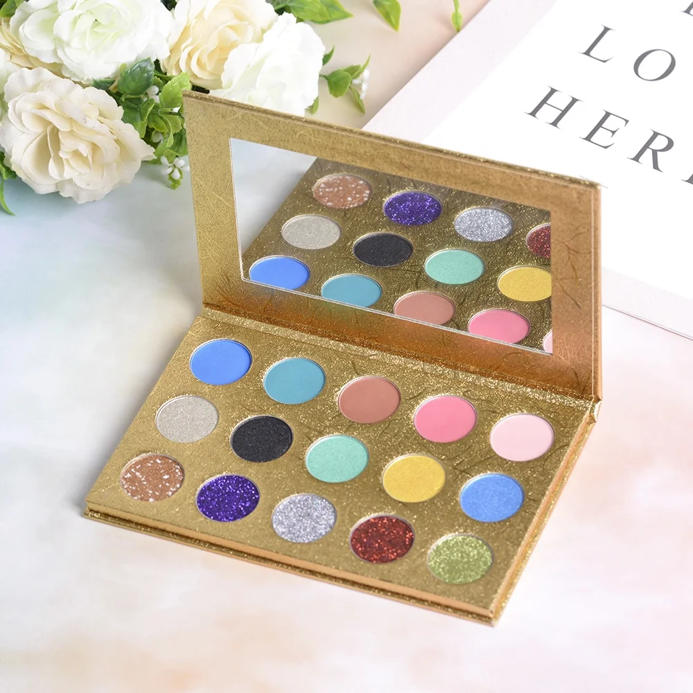 

Golden Cardboard Matte Finish High Pigment 15 color vegan eyeshadow palette makeup with Your Logo