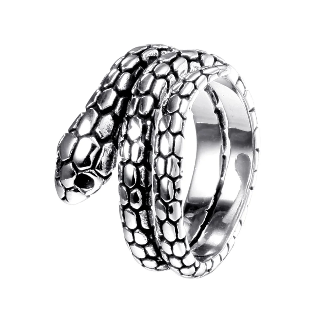 

2023 Classic Men's Stainless Steel Snake-Shaped Ring Fashion Jewelry Charm Gemstone Rings for Wedding Engagement or Party Gift