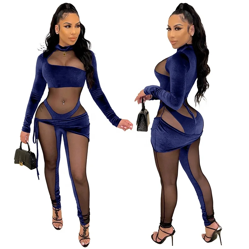 

Dropshipping One Piece Jumpsuit Velvet Mesh Bodycon Bodysuits For Women Jumpsuit Sexy Womens Playsuit