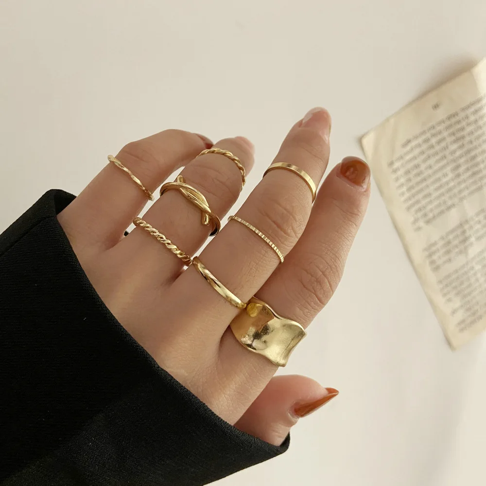 

creative personality simple gold plated metal finger ring set 8pcs/set geometry alloy ring set jewelry (SK1328), As picture