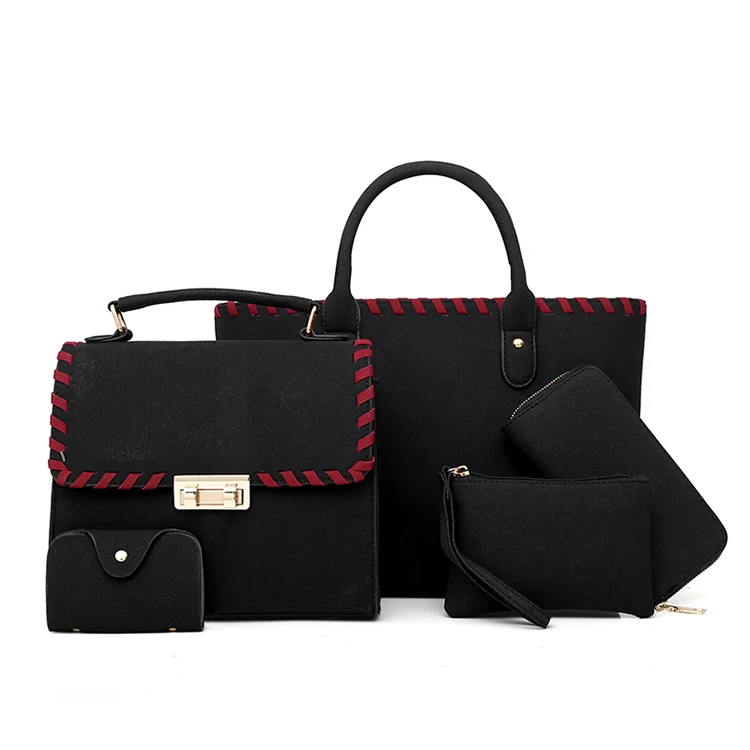 

Concise design knit matte leather 5 piece handbags lady women bag set