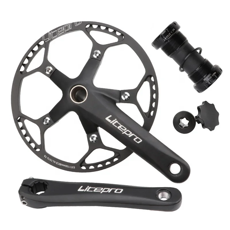 

Litepro frosted crankset 130BCD bike bicycle crank 53T 56T 58T single disc bicycle chainwheel bicycle crankset, Black