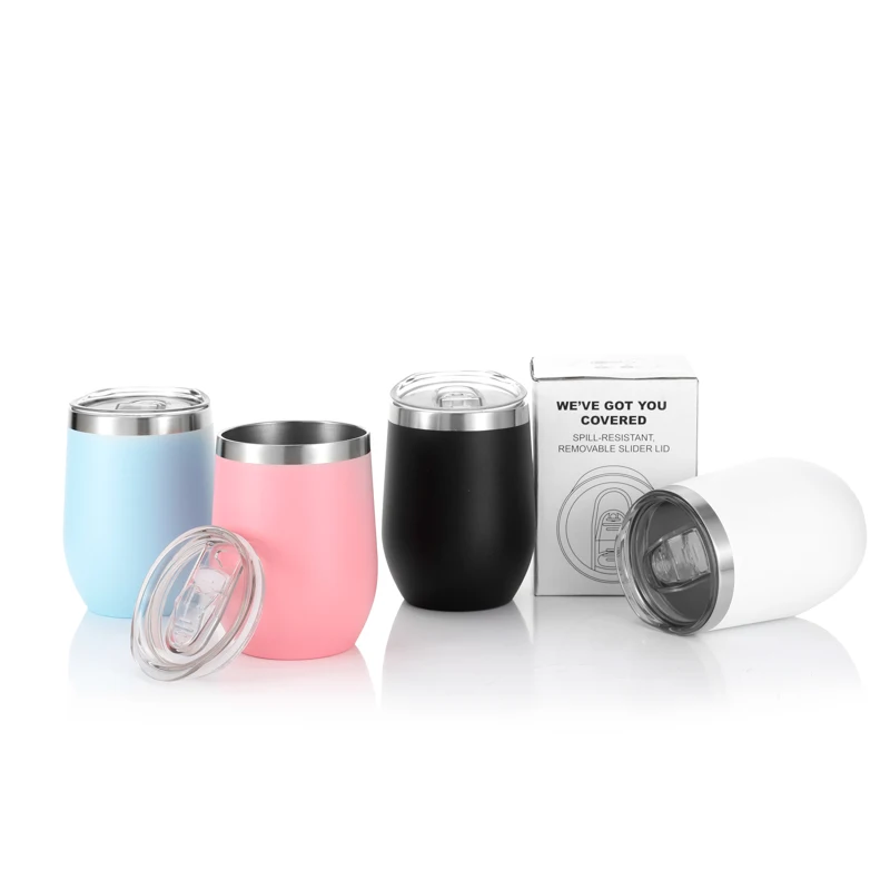 

Ready To Ship Custom 12 oz Vacuum Insulated Double Wall Stainless Steel Wine Tumbler With Slide Lid, Customized colors