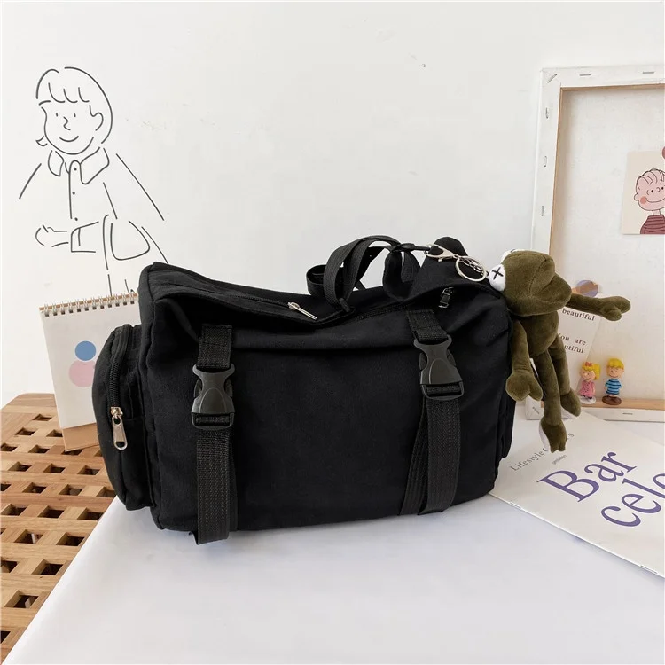 

New literary canvas black small square bag large shoulder bag 2022 messenger bag with many pockets