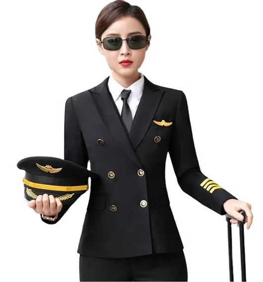 

2021 Design for Women airlines uniforms Hot Sale Fashion Pilot Uniforms Customized, Black