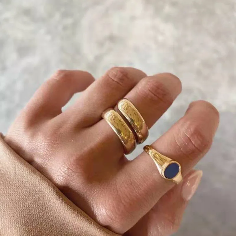 

Fashion Jewellery 18K Gold Plated Stainless Steel Jewelry Double Layer Ring, Gold color