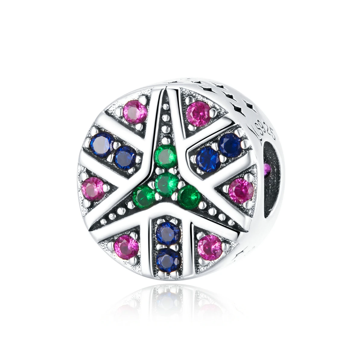 

Customized New Type Lucky Star Round Bead Bracelet Charms Bulk 925 Silver