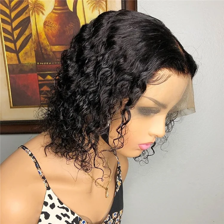 

Short Water Wave Virgin Human Hair Wigs 13*4 Lace Front Wig for Black Women