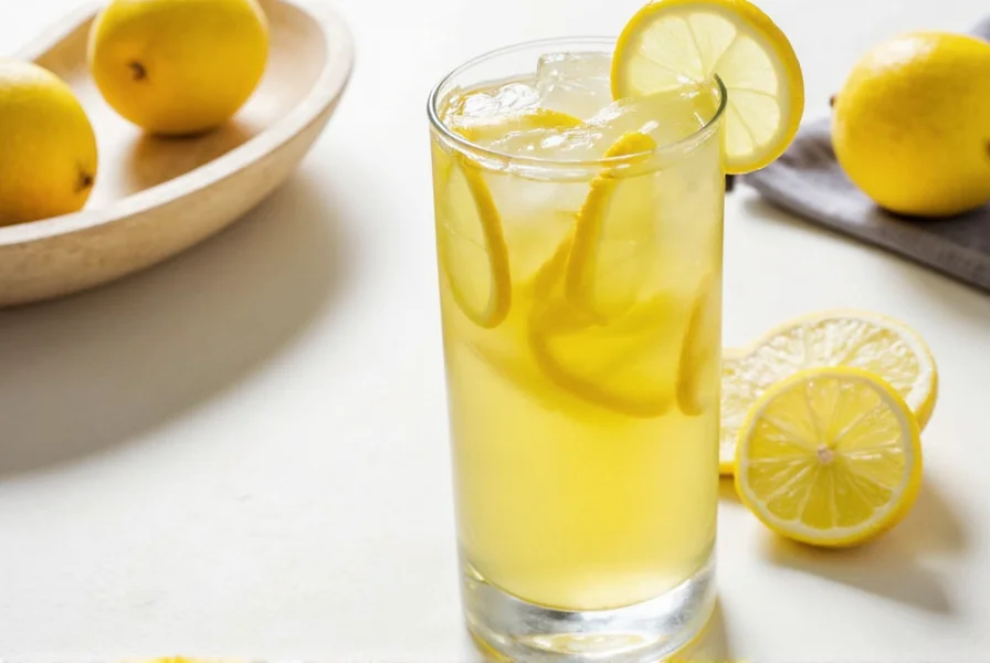 Fresh ginger slices and lemon wedges in glass of water